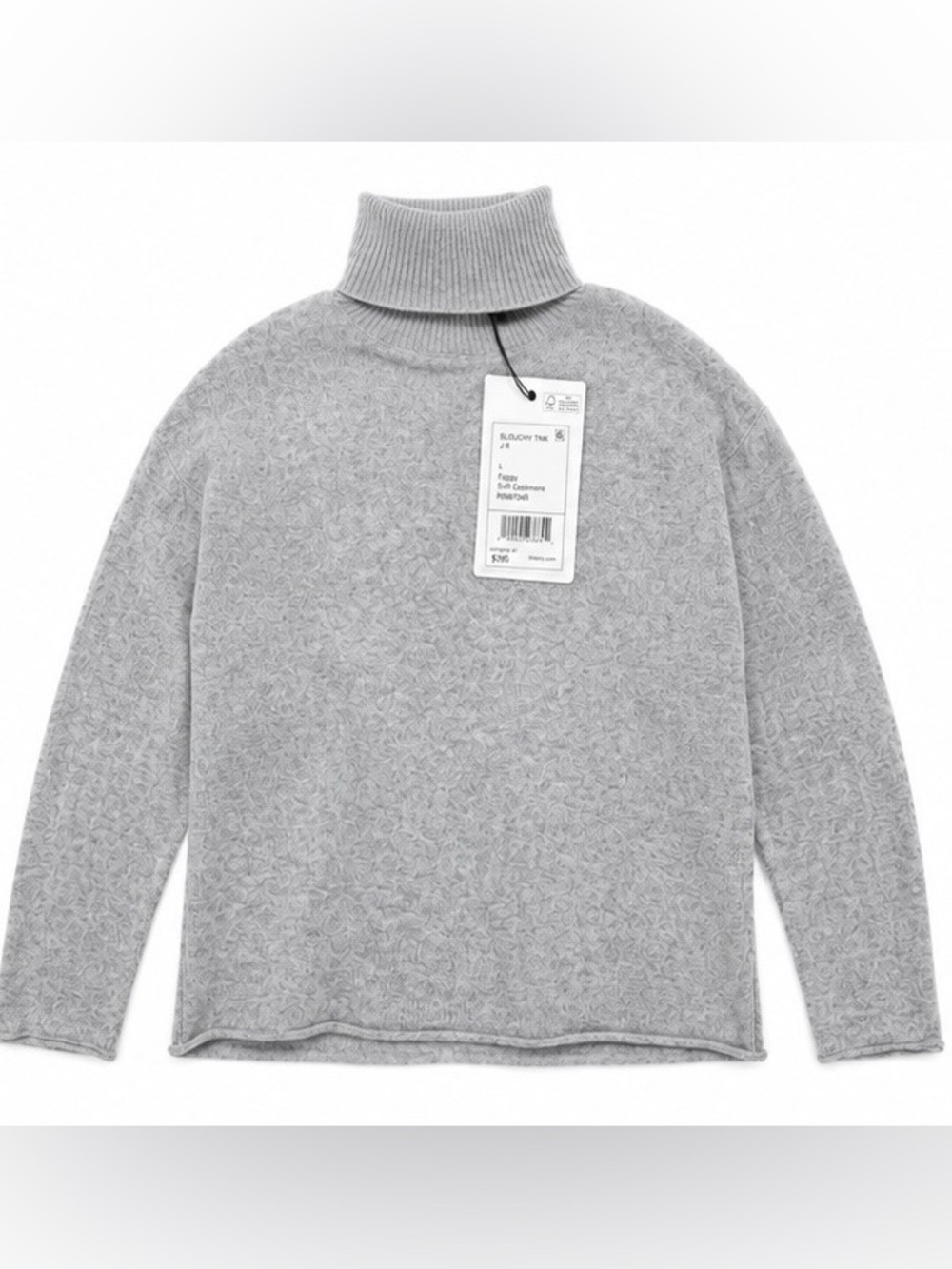 Theory Slouchy Turtleneck Soft Cashmere Sweater Foggy Gray Size L NWT